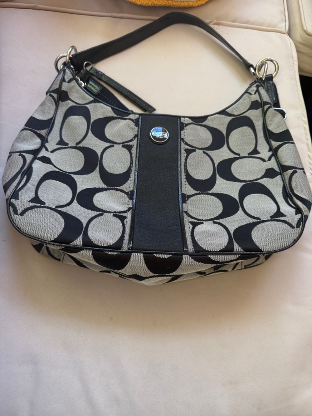 Coach Black and Khaki Signature Shoulder Bag